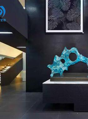 新中式家居装饰透明浅蓝色树脂雕塑摆件现代样板房酒店售楼处饰品