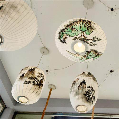 新中式现代简约异形弹力布蚕丝布吊灯酒店售楼部火锅店大厅吊灯