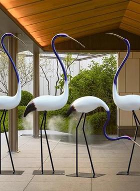 户外仙鹤玻璃钢雕塑抽象火烈鸟园林假山水池装饰大摆件售楼部模型