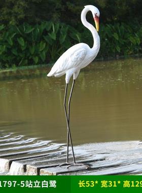 不锈钢仙鹤雕塑水池草坪镜面火烈鸟天鹅装饰售楼部玻璃钢白鹭摆件