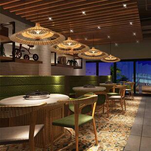 仿古实木吊灯创意中国风古典雨伞灯餐厅酒楼茶楼复古木艺吊灯 中式