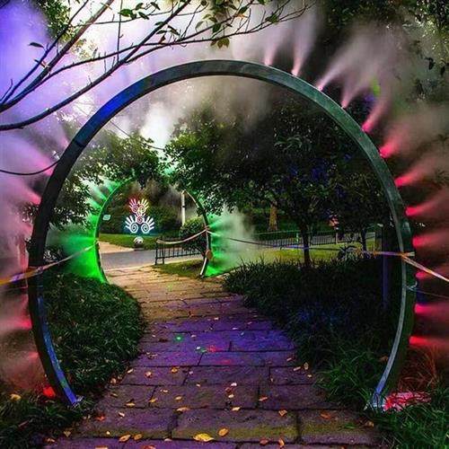 不锈钢水雾门雕塑景区公园户外网红发光雾化装置不锈钢水雾门定制