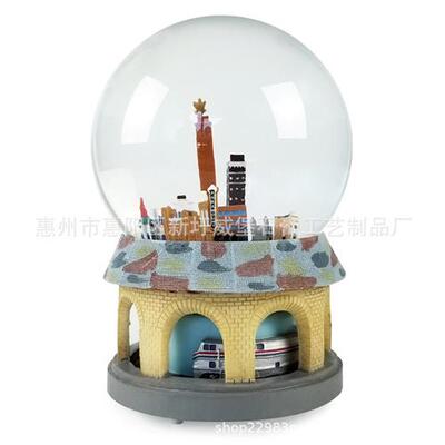 树脂水晶球城市建筑飘雪花snowglobe内景旋转带音乐树脂水晶球