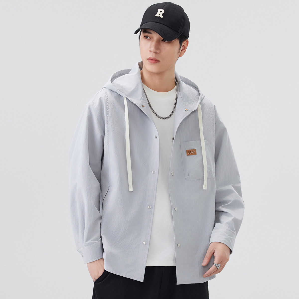 春季男士连帽夹克外套男2026新款宽松休闲美式复古长袖带帽子衬衫,男装,衬衫,淘宝优惠券,粉丝福利购,淘宝优惠卷