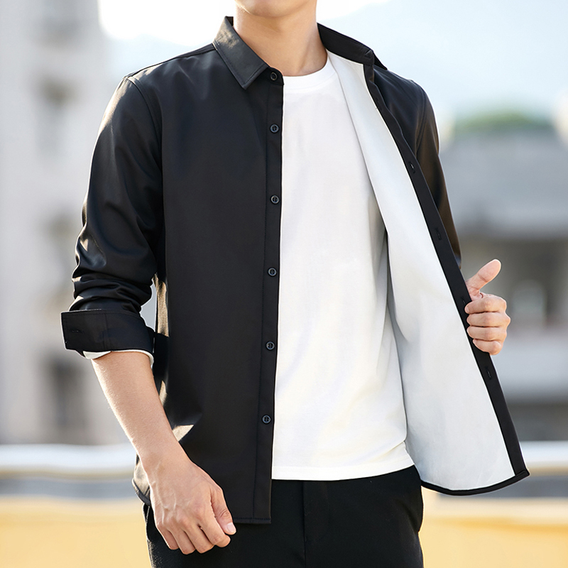 冬季长袖加厚款衬衫内里加绒夹棉