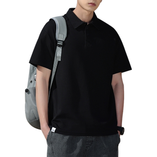 夏季男式短袖衬衫领POLO衫简约纯色美式重磅硬挺宽松半袖翻领T恤