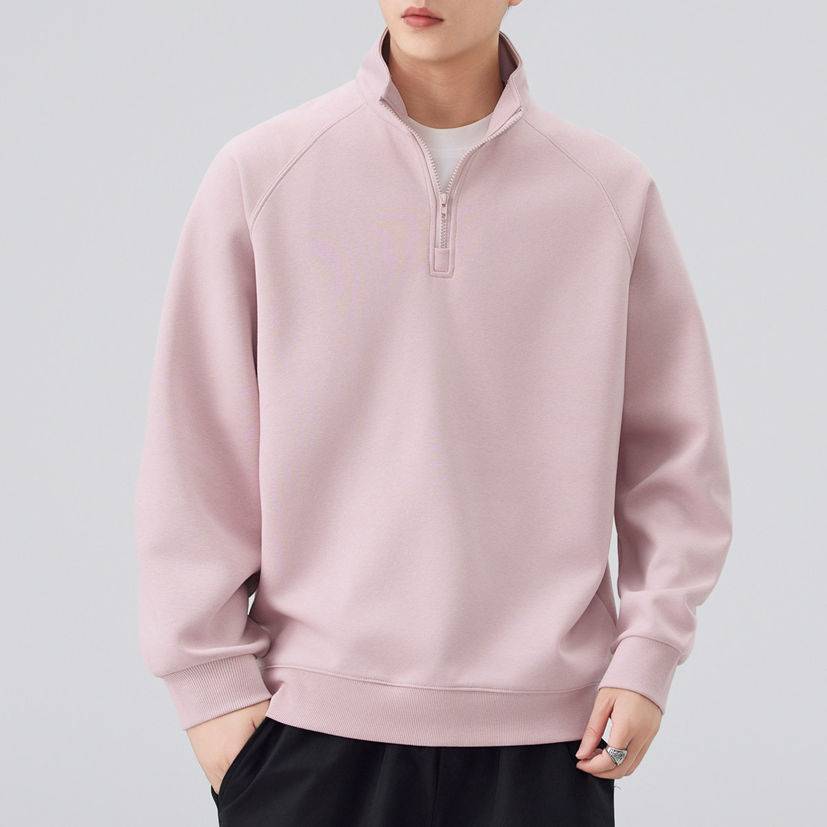 2026新款半高拉链立领卫衣男日系潮流宽松青少年运动休闲带领上衣