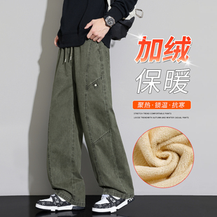 裤 2025秋冬季 复古青少年宽松直筒纯棉工装 子男美式 加绒保暖休闲裤