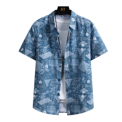 夏季冰丝短袖花衬衫夏威夷风潮牌