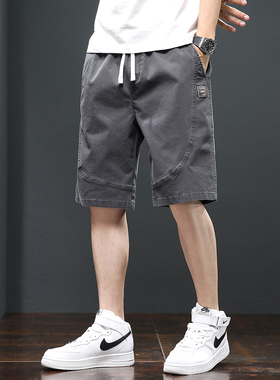 夏季男士休闲裤短裤潮牌工装运动五分裤宽松薄款透气深灰色中裤子