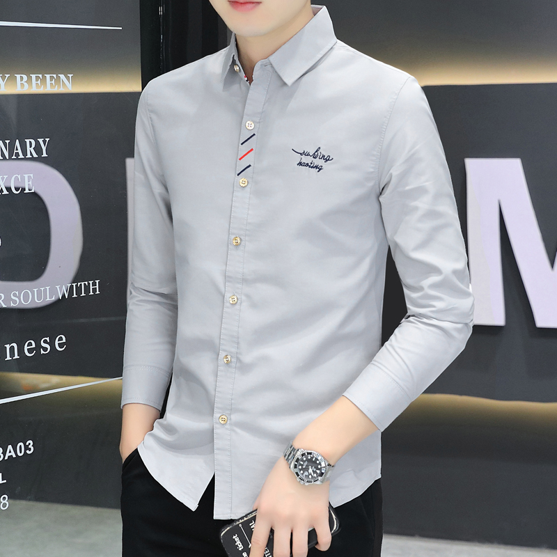 夏季男长袖薄款衬衫青年简约帅气
