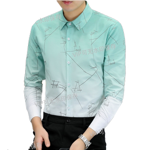 秋季男装长袖衬衫潮流网红痞帅渐变色2023今年流行新款漂亮的衬衣