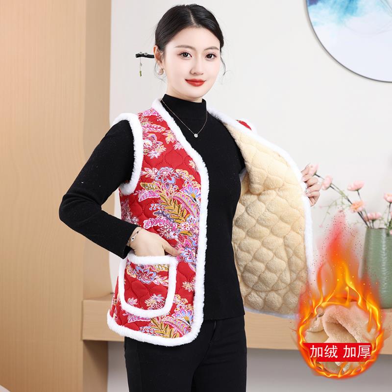东北大花马甲中国风花棉袄盘扣民族风女装加绒加厚唐装过年坎肩冬