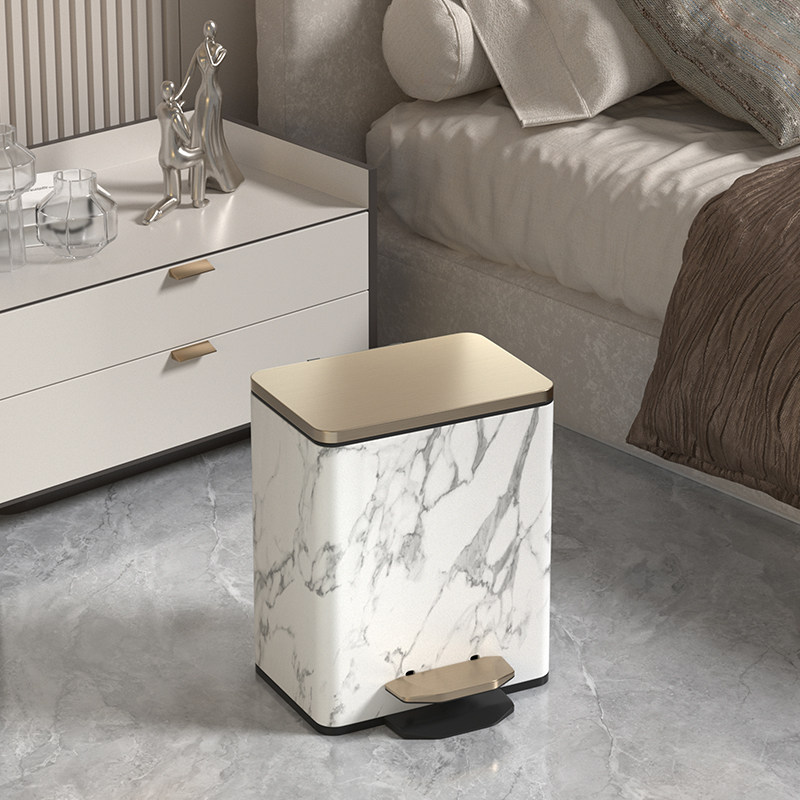 垃圾桶家用客厅轻奢高档客厅法式高颜值脚踏式高级中式彷大理石纹