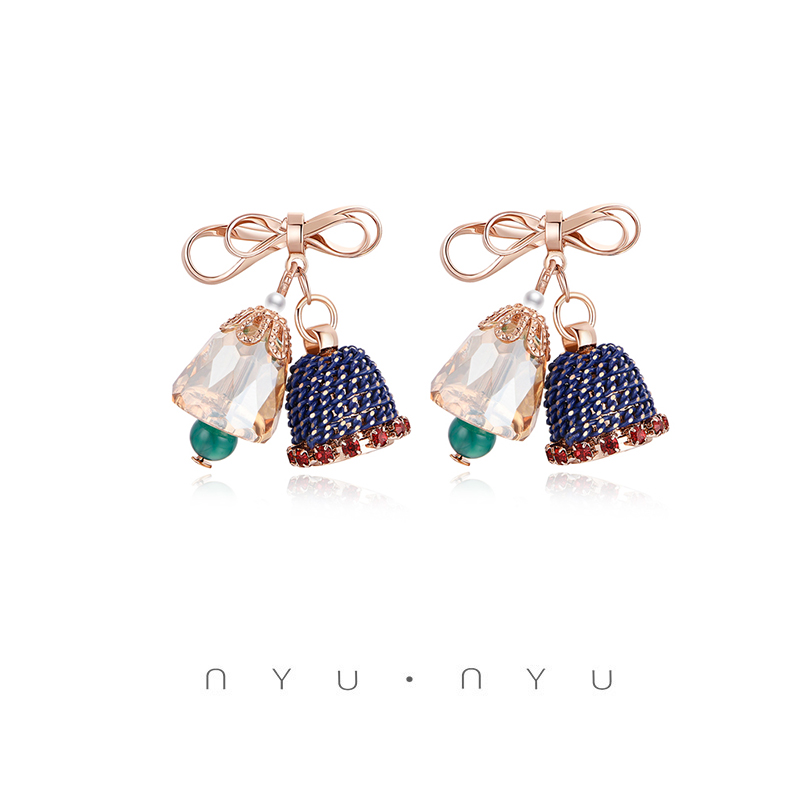 NYU·NYU蝴蝶结水晶链条铃铛百搭耳钉气质女感网红耳环nyunyu新款