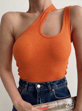 Pit-Striped Knit Tank Top Irregular Hollow Ribbed Camisole