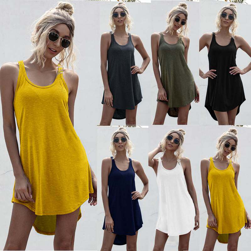 夏季无袖工字背心连衣裙短裙 sleeveless back dress skirt women