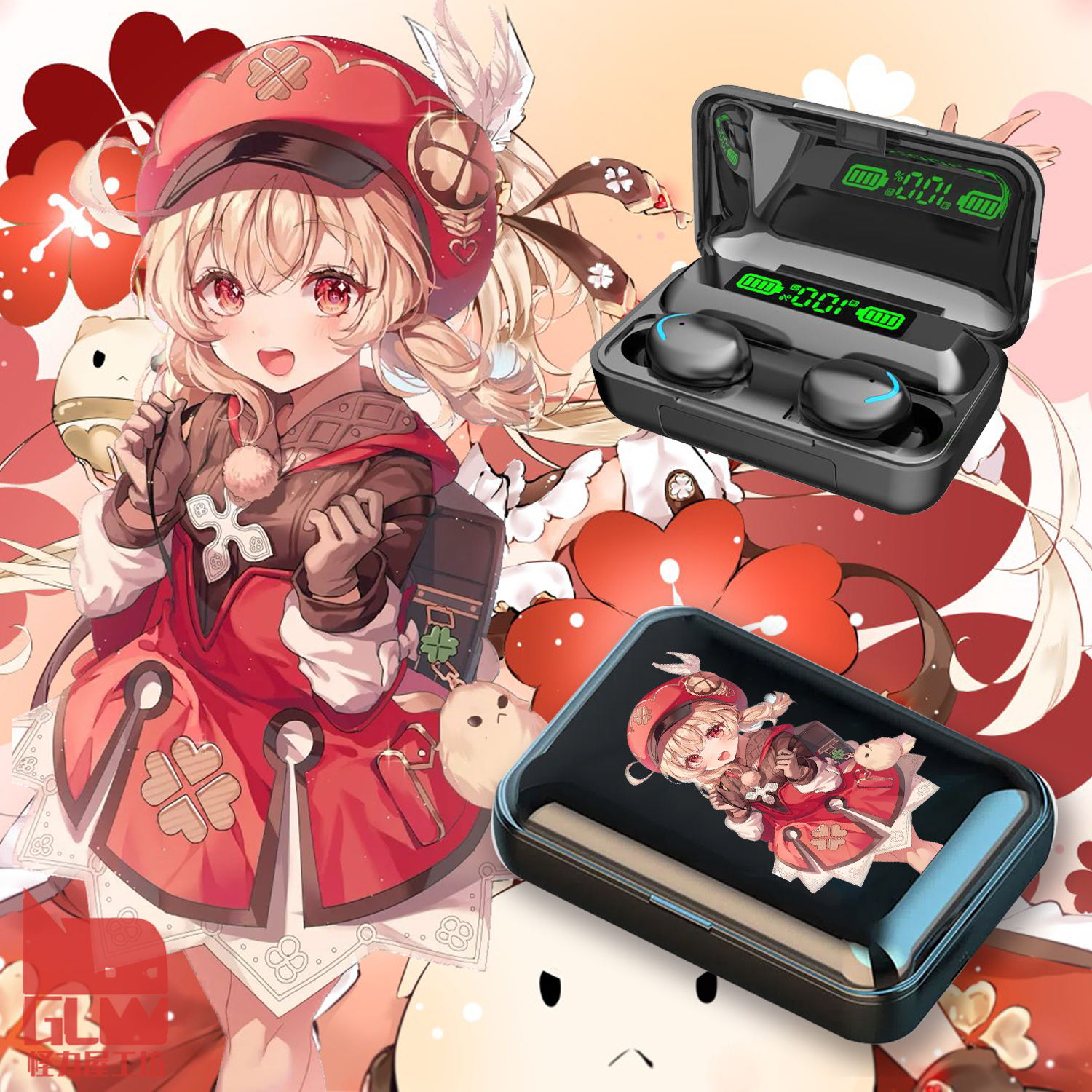 原神可莉无线蓝牙耳机数显充电舱