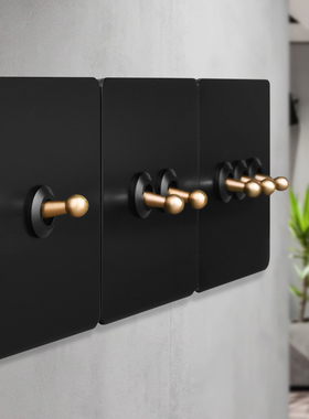 复古开关面板工业风黄铜拨杆开关插座黑色中古风家用民宿金属开关