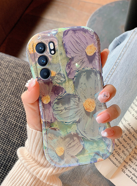 艺术复古油画花朵reno10适用oppo reno7手机壳新款reno6pro小蛮腰reno9pro十蓝光reno11/8全包5k硅胶防摔pro