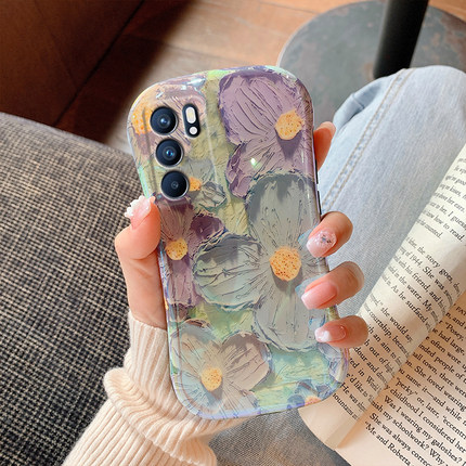 艺术复古油画花朵reno10适用oppo reno7手机壳新款reno6pro小蛮腰reno9pro十蓝光reno11/8全包5k硅胶防摔pro