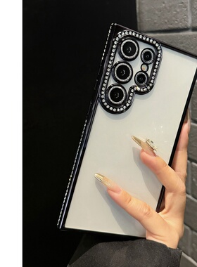 适用三星s25ultra手机壳透明s24ultra边钻s25+带钻glaxys23utra水钻s24u点钻s23u高级s22u电镀简约时尚仙女潮