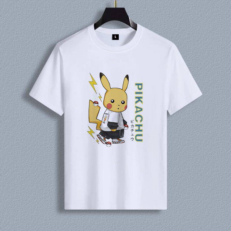 皮卡丘宠物小精灵动漫宽松圆领短袖T恤衫上衣服白夏男女少年休闲