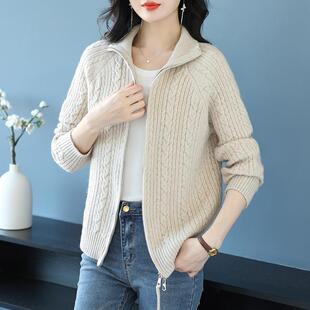轻奢拉链上衣女外套宽松立领可翻领开衫外搭加厚春秋毛衣针织衫潮