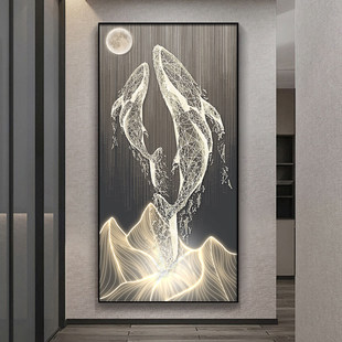鲸鱼寓意玄关装饰画高级感抽象轻奢现代客厅背景墙壁画走廊挂画