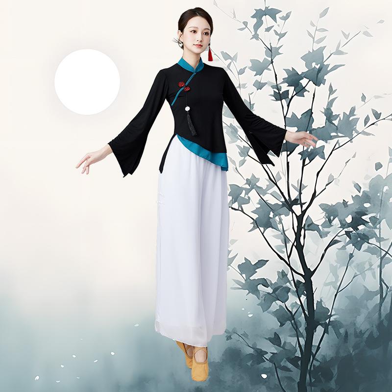 特惠新款广场舞服装套装中国民族风中老年莫尔喇叭袖跳舞雪纺舞蹈