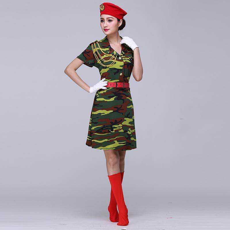 特惠水兵舞服装女套装广场舞2024春夏新款迷彩衣服军装舞蹈演出服