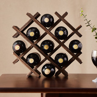 实木桌面储酒瓶置物架创意菱形红酒架家用置物架酒格子摆件架家用