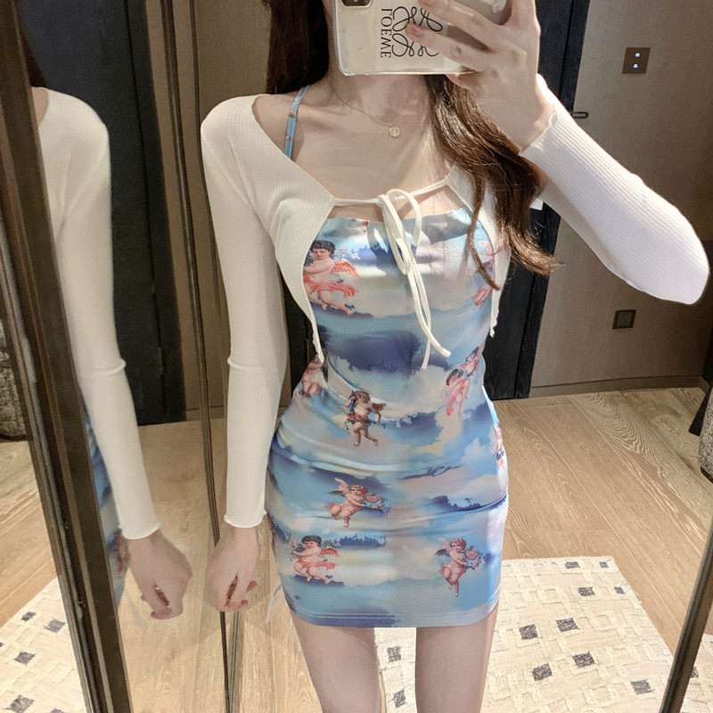 法式吊带连衣裙+披肩防晒衫洋气网红女神范小个子两件套装女夏季