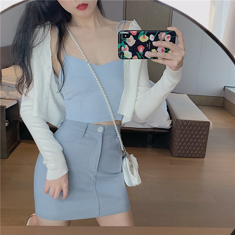 夏季新款性感小吊带+披肩防晒衫+法式半身裙女神范时尚三件套装女