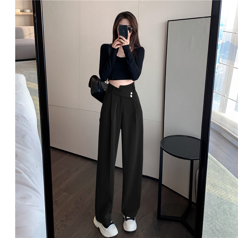 EARLY SPRING 2024 NEW DESIGN SENSE DRAPE MOP PANTS HIGH WAIST LOOSE THIN STRAIGHT PANTS CIC TEMPERAMENT PANTS WOMEN