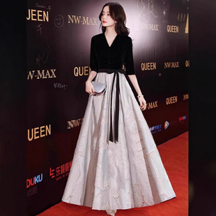 2025新款晚礼服女合唱团礼服春夏气质走秀演出服黑色宴会长款礼服