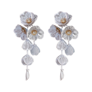 新中式黑色花朵流苏耳环2024年新款爆款高级感复古中国风夸张耳饰