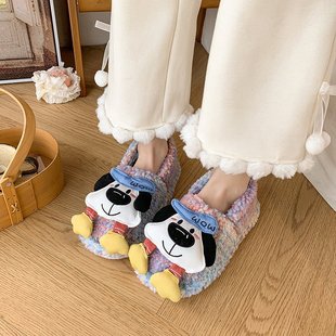 呆憨憨萌系小狗棉鞋女秋冬季居家软底可爱卡通加绒防滑室内包跟鞋