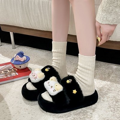 萌里萌气可爱减龄小猫咪毛绒绒拖鞋女秋冬外穿耐脏厚底防滑毛毛拖