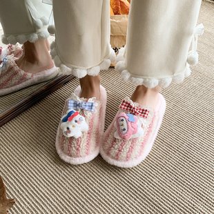 迷人可爱凯蒂猫毛绒绒拖鞋女冬季居家加绒保暖软底防滑减龄棉拖鞋