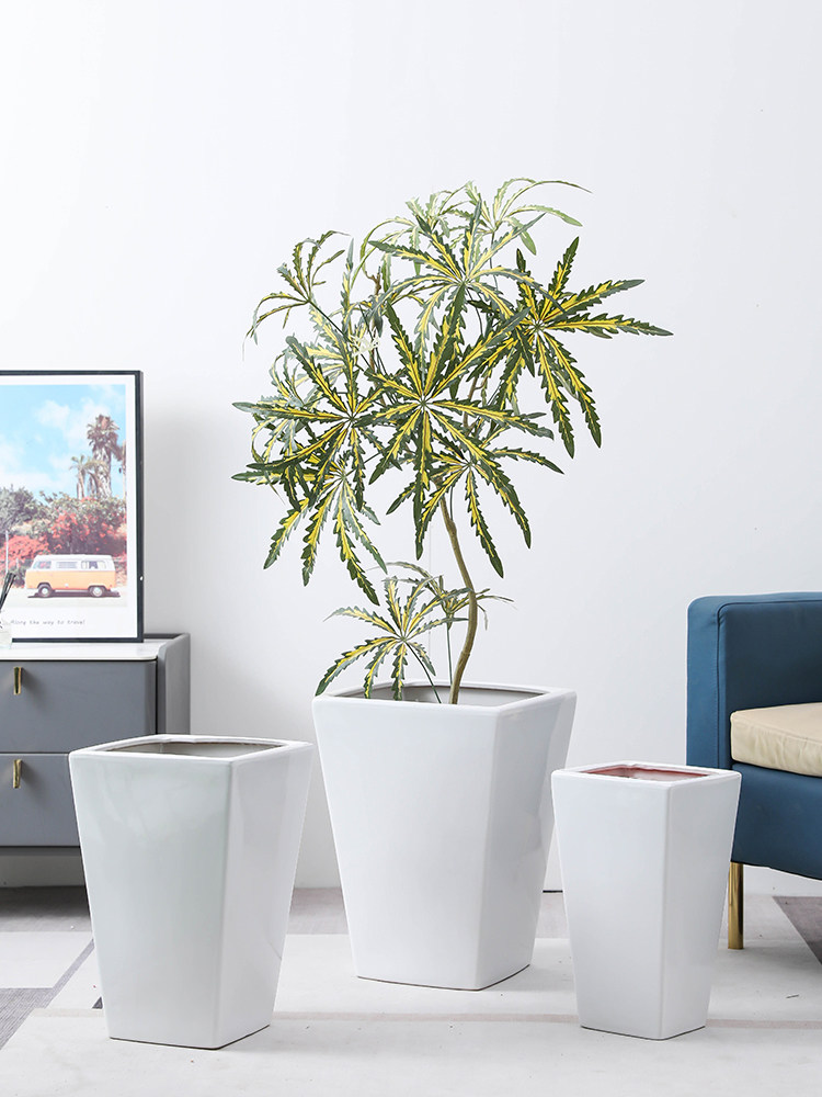 简约白色方形陶瓷花盆家用龙血树客厅落地金钱树兰花千年木高花盆