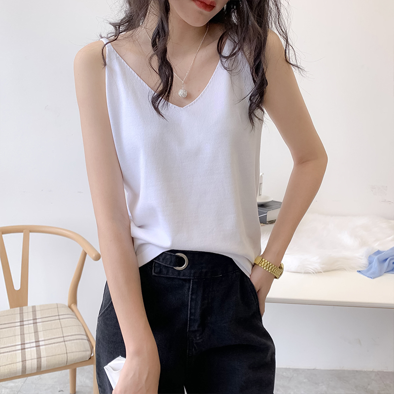 春秋新款大码吊带背心女夏外穿内搭冰丝针织打底衫上衣宽松遮肚子