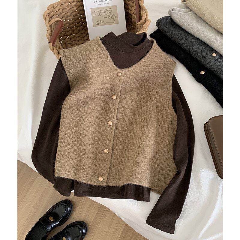 温柔系气质百搭针织马甲背心女秋冬叠穿内搭坎肩上衣打底无袖毛衣