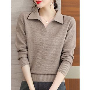 女 洋气毛衣外穿针织内搭打底衫 大码 纯棉线POLO翻领上衣春秋冬新款