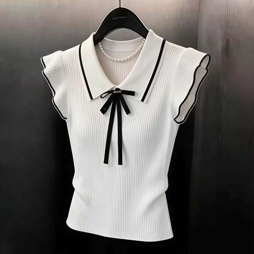 春夏POLO翻领蝴蝶结显瘦背心女