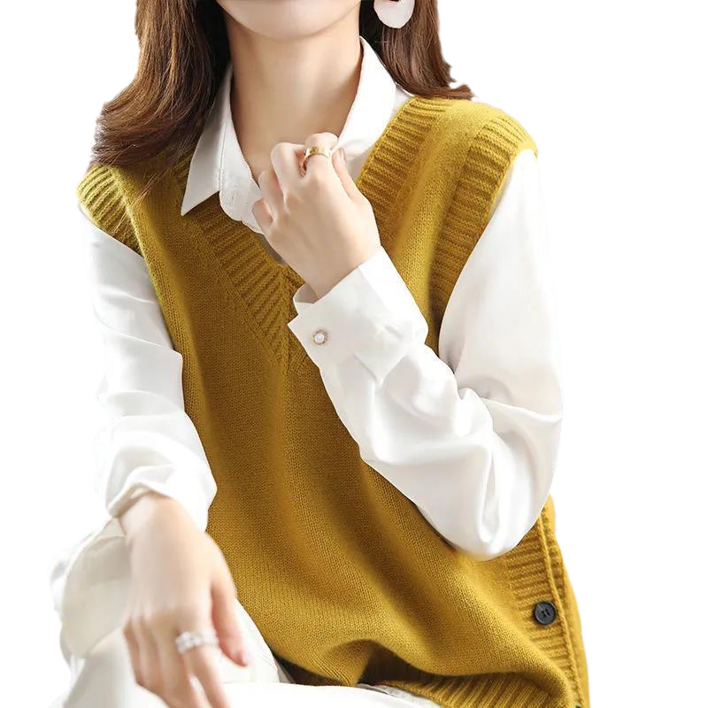 羡婉秋冬套头V领马甲背心针织衫