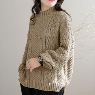 大码半高领女士毛衣外套秋冬季新款内搭打底衫上衣宽松显瘦针织衫
