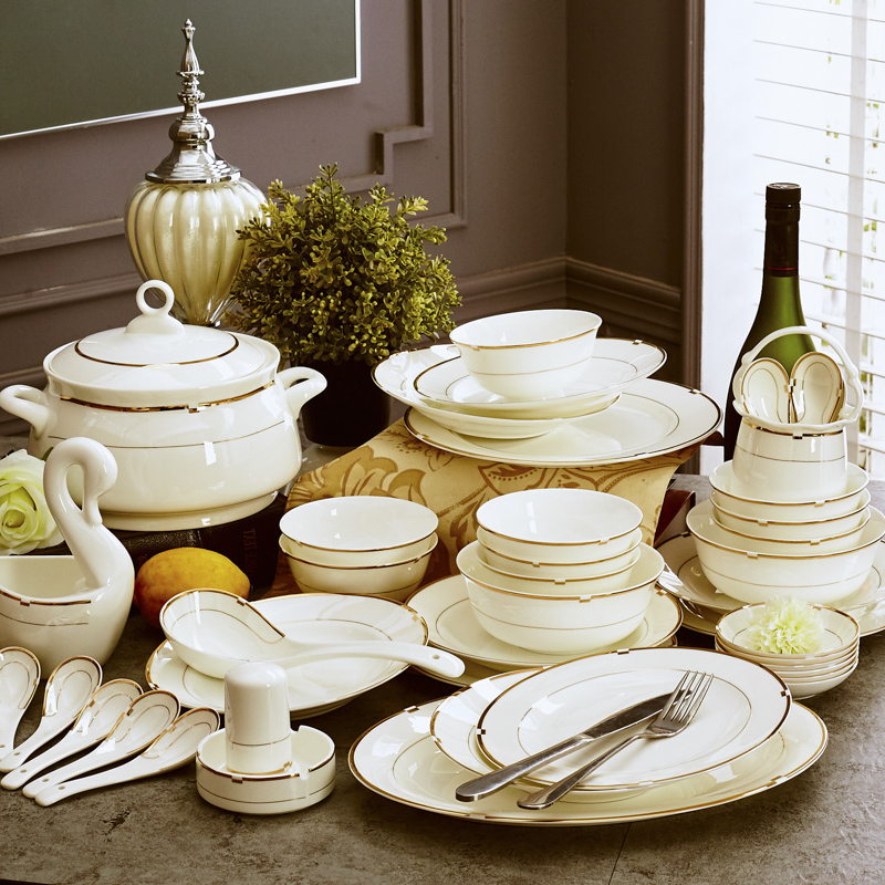 骨瓷餐具碗碟套装载御堂欧式60件