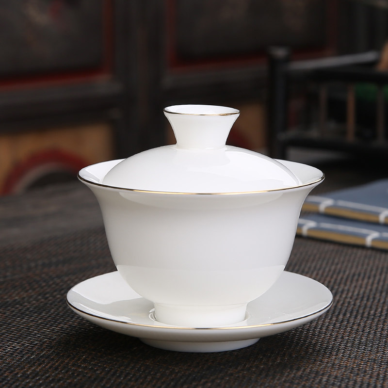 功夫茶具羊脂玉德化陶瓷白瓷三才盖碗单个泡茶杯茶壶公道杯配件器