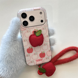 简约可爱线条立体红苹果适用iphone17Promax苹果16手机壳15双层14